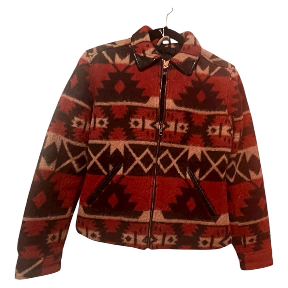 Easy riders wool leather Tribal Patterned Red and Brown Jacket Size S